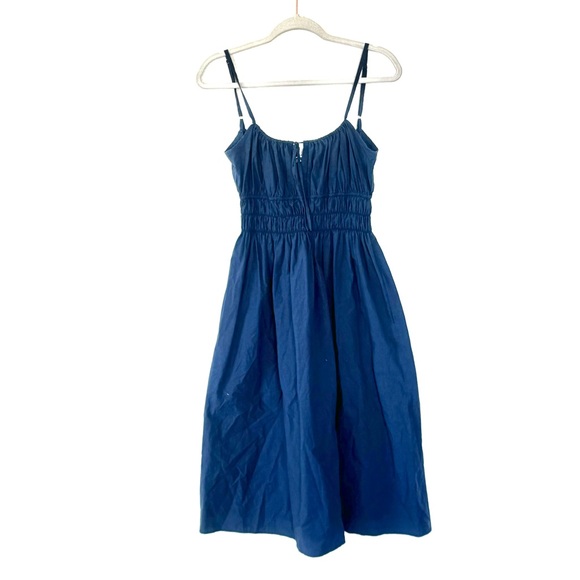 Ciao Lucia Gabriela Navy Smocked Midi Dress Cotton Poplin Sleeveless L $305 - Picture 2 of 10